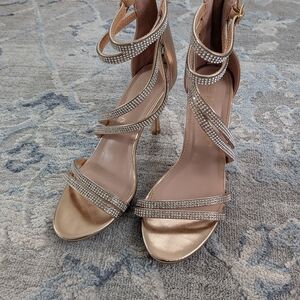 Allegra K Rose Gold Rhinestone Strappy High Heels